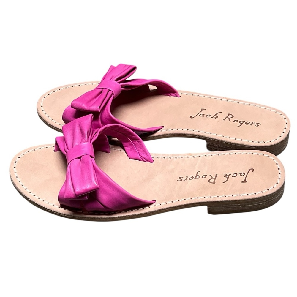Jack Rogers fuchsia pink leather brightly bow sandals - Picture 3 of 10